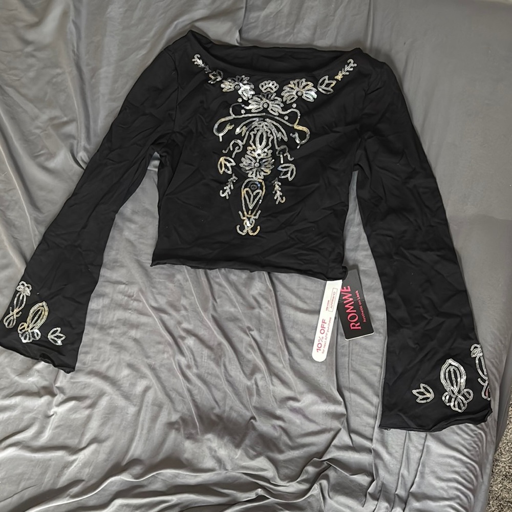 Ronny Kobo Collection Black Embellished Crop Blouse